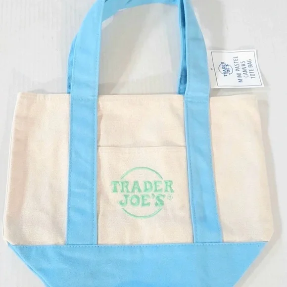 Trader Joe's Blue & Cream Canvas Tote - Picture 1 of 1